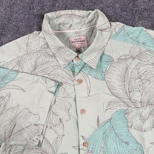 Quiksilver Waterman Collection Medium Blue Floral Palm Print S/S Button Up Men's